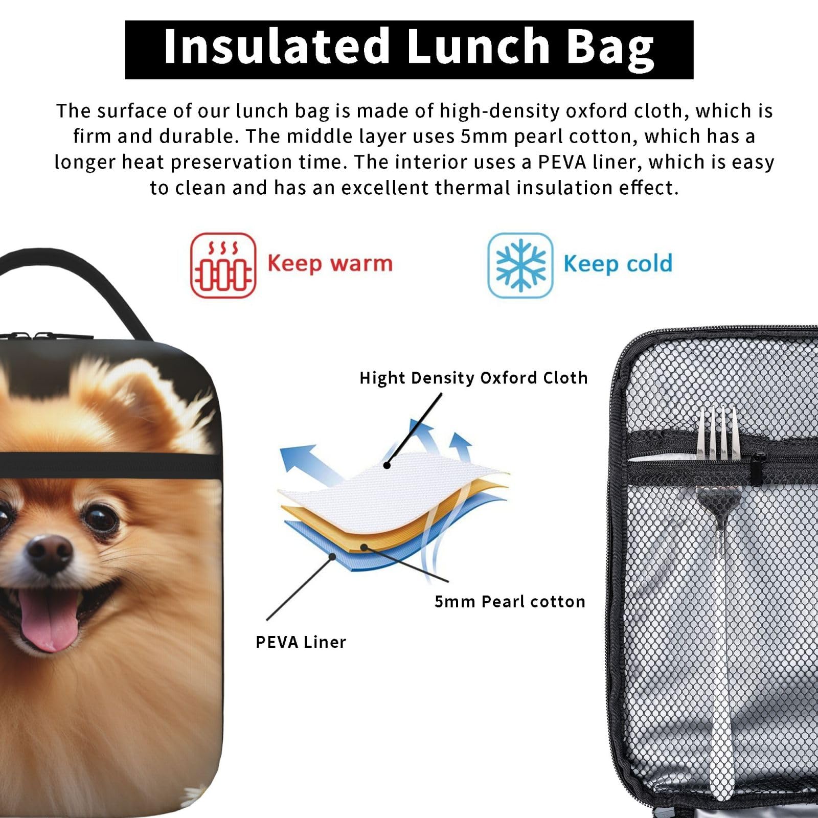 Amazon.co.jp: ポメラニアン 犬用ランチバッグ 女性用 断熱ランチ
